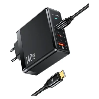 Usams US-UM Fast Charger Kit--UM Series (US-CC168 EU T52 140W ACC GaN Fast Charger+US-SJ581 U82 Type-C To