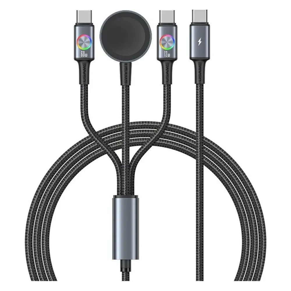 Usams Cable Huan Series 3-in-1 z ładowarką indukcyjną 72W do USB-C tarnish