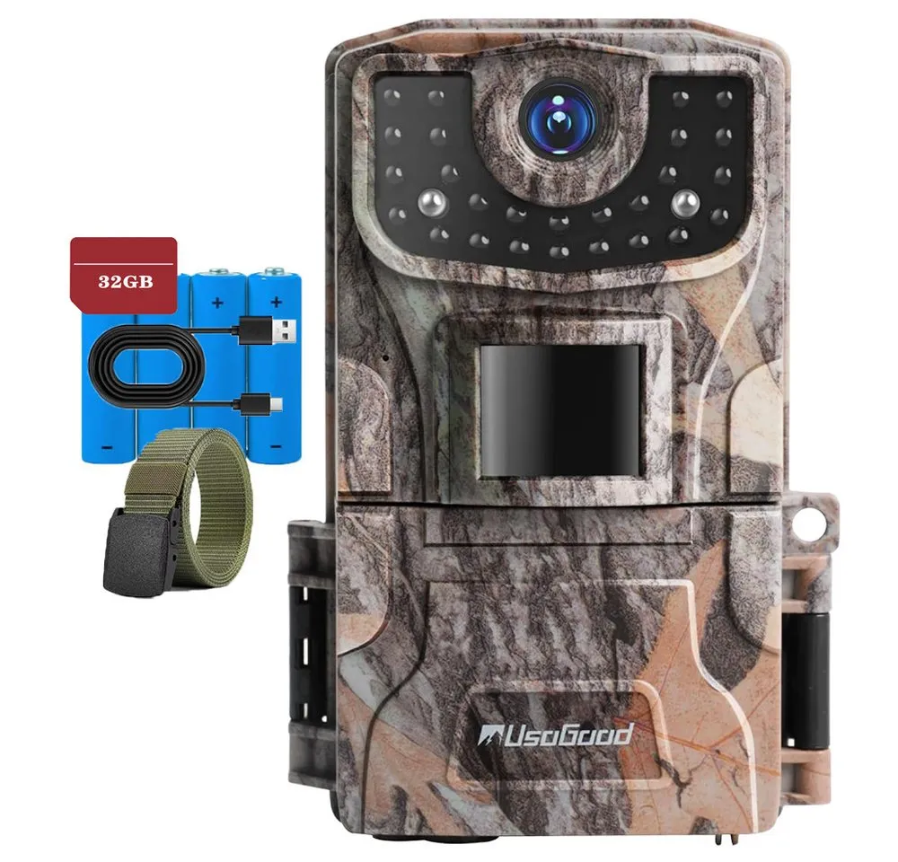 Usogood Wildkamera 2K 36MP Wildkamera Ohne WLAN, Wildtierkamera 850nm IR LEDs (Außenbereich, für die Tierbeobachtung Heim Sicherheit, mit Bewegungsmelder Nachtsicht Wildkamera Testsieger Jagd 0,2s Auslöser, 1-tlg., 120° Erfassungswinkel Infrarot Nachtsichtkamera Outdoor Testsieger, für den Garten mit 32GB Speicherkarte & 4 AA-Batterien)