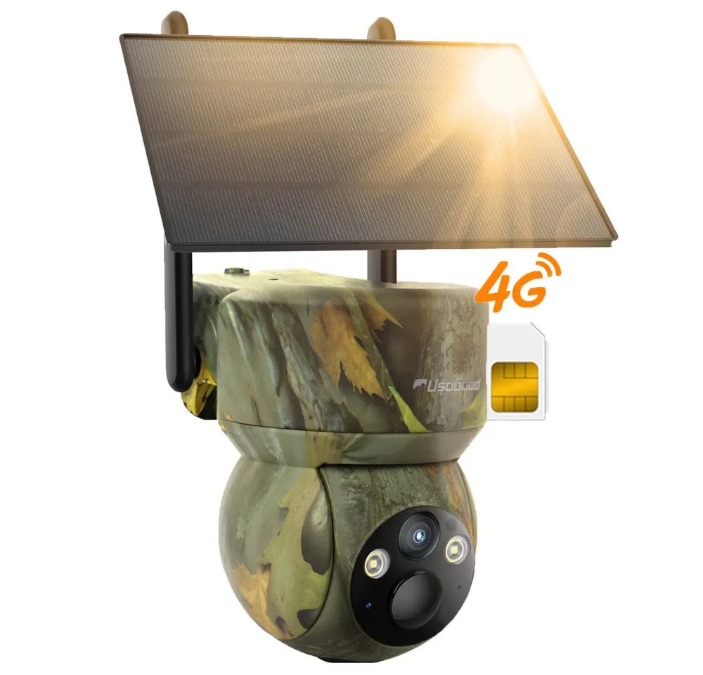 Usogood Wildkamera 4G LTE Überwachungskamera Aussen Solar Wildkamera (Außenbereich Sicherheit, Wild & Jagd, für Wildlife Monitoring, 2K Überwachungskamera Akku mit SIM Karte, 1-tlg., Outdoor Kamera Kabellos mit Bewegungsmelder Wasserdicht, Nachtsicht Farbe Jagdkamera für Naturbeobachtung, Jagd)