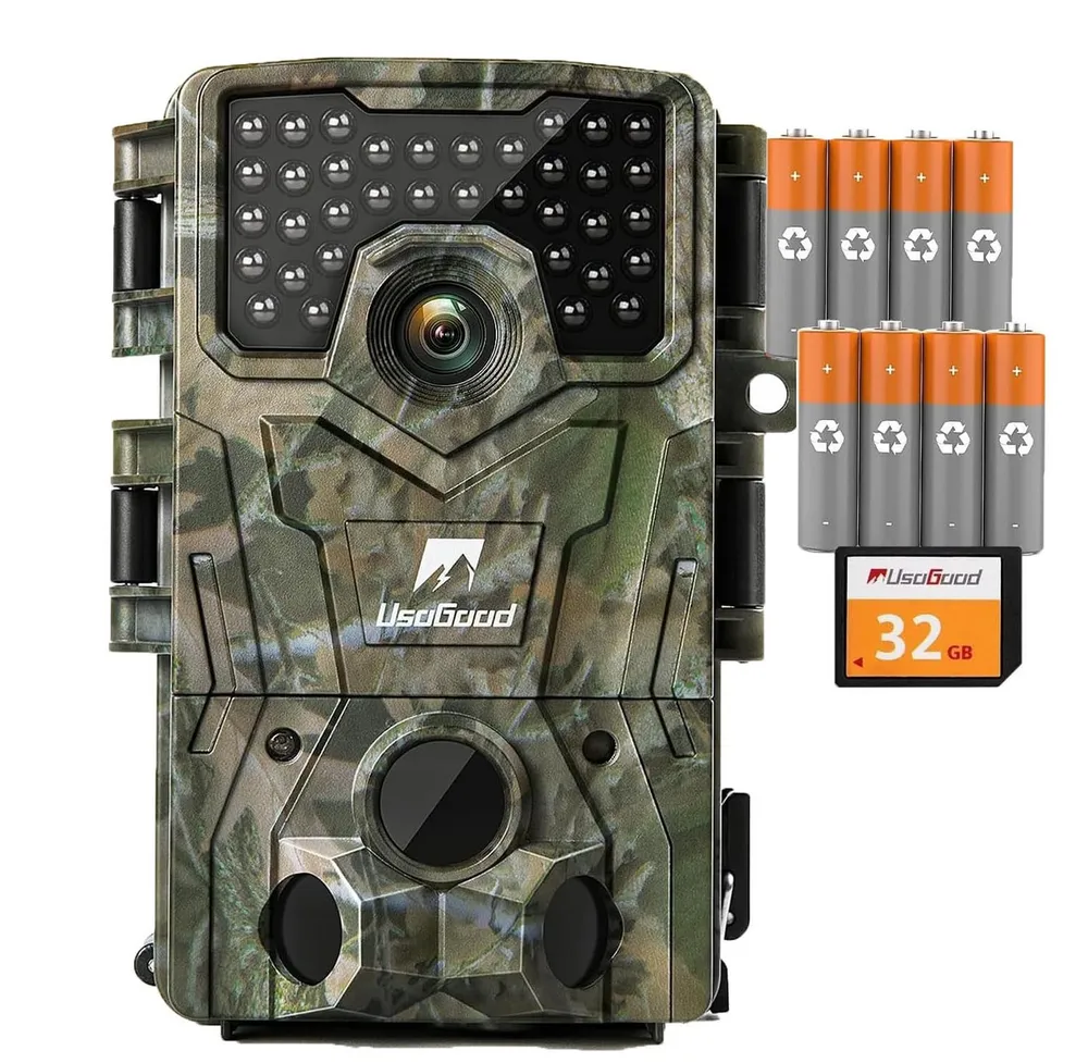 Usogood Wildkamera Wildkamera 4K 48MP Wildkamera mit 32GB Speicherkarte und 8 Batterien (Außenbereich, für Outdoor-Gartenüberwachung Außenbereich Sicherheit, Jagdkamera Wildtierkamera mit Nachtsicht 0.3s Auslöser, 1-tlg., 120° Weitwinkel 36 Stücks 850nm Infrarot-LEDs Schimmer Wildkamera, für Outdoor-Gartenüberwachung Wildtierbeobachtung & Heim Sicherheit)
