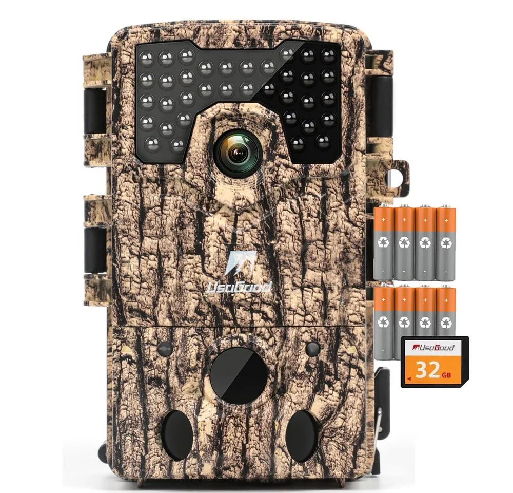 Usogood Wildkamera Wildkamera 4K 48MP Wildkamera mit 32GB Speicherkarte und 8 Batterien (Außenbereich, für Outdoor-Gartenüberwachung Außenbereich Sicherheit, Jagdkamera Wildtierkamera mit Nachtsicht 0.3s Auslöser, 1-tlg., 120° Weitwinkel 36 Stücks 850nm Infrarot-LEDs Schimmer Wildkamera, für Outdoor-Gartenüberwachung Wildtierbeobachtung & Heim Sicherheit)