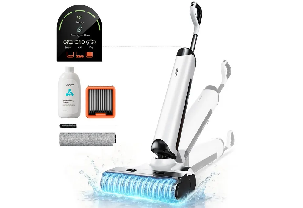 UWANT Nass-Trocken-Akkusauger D500 Echtzeit-Elektrolysewasser zur Geruchsbeseitigung, 230 W, Sofortige Wasser-Elektrolyse, 65°C Leis Heißtrocknung,IPX6 wasserdichte Bodenbürste