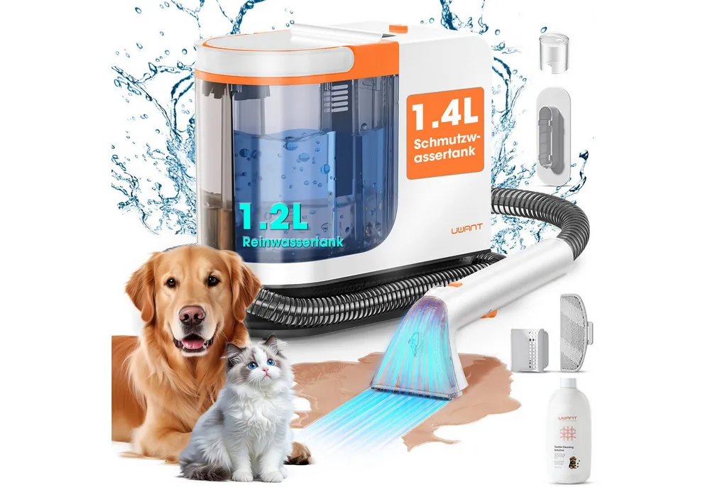 UWANT Teppichreinigungsgerät B300 PRO Waschsauger Teppichreiniger, 600W 18kPa Polsterreiniger, 600 W, mit Beutel, mit Reinigungsmittel & Fugenbürste, für Teppich, Sofa, Polster, Auto