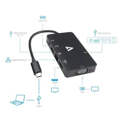USB-C Adapter V7 V7UC-U3CRJ45HDVG-BLK HDMI 3840x2160 USB 3.2 Gen 1 USB-C Adapter V7 V7UC-U3CRJ45HDVG-BLK HDMI 3840x2160 USB 3.2 Gen 1