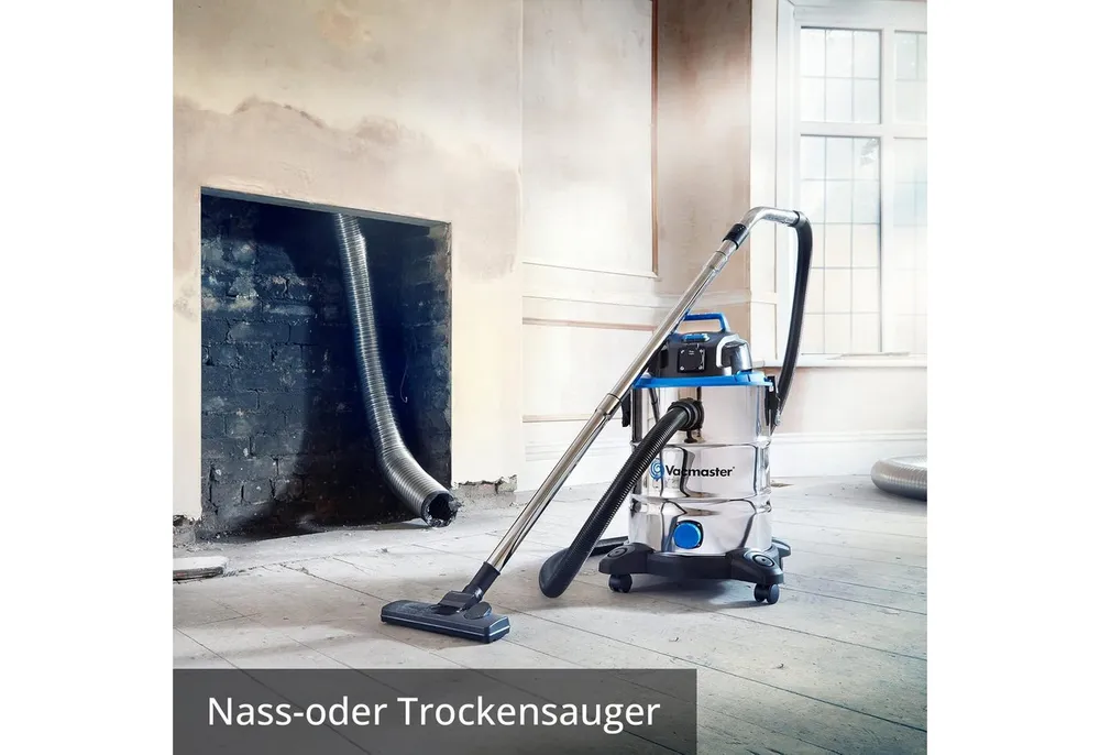 Vacmaster Industriesauger Nass Trockensauger, Bodenstaubsauger, Edelstahl, 1500 W, mit Beutel, Starke Saugleistung Staubsauger, Blasfunktion, 1500W, 30L
