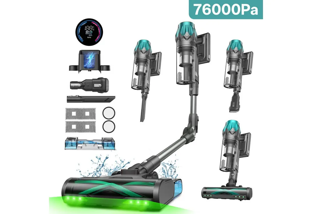 Vactidy Akku-Hand-und Stielstaubsauger V15 Max Saugen und Wischen in 1,76000PA/600W, 600 W, beutellos, DualGreen Dual-Grünlicht-Erkennungstechnologie, 7-Zyklon-Technologie