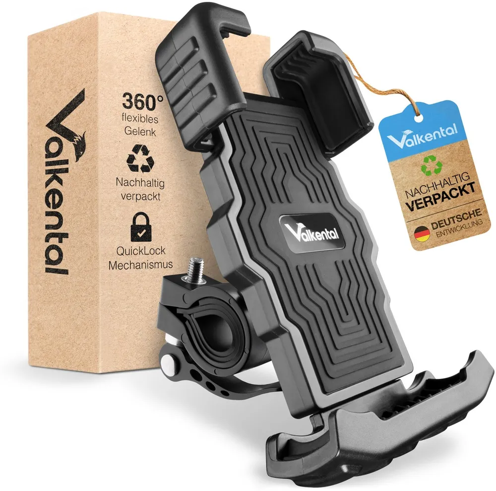 Valkental Handy-Halterung PhoneFix Fahrrad, (für Lenker, werkzeugfrei montierbar & 360° drehbar)