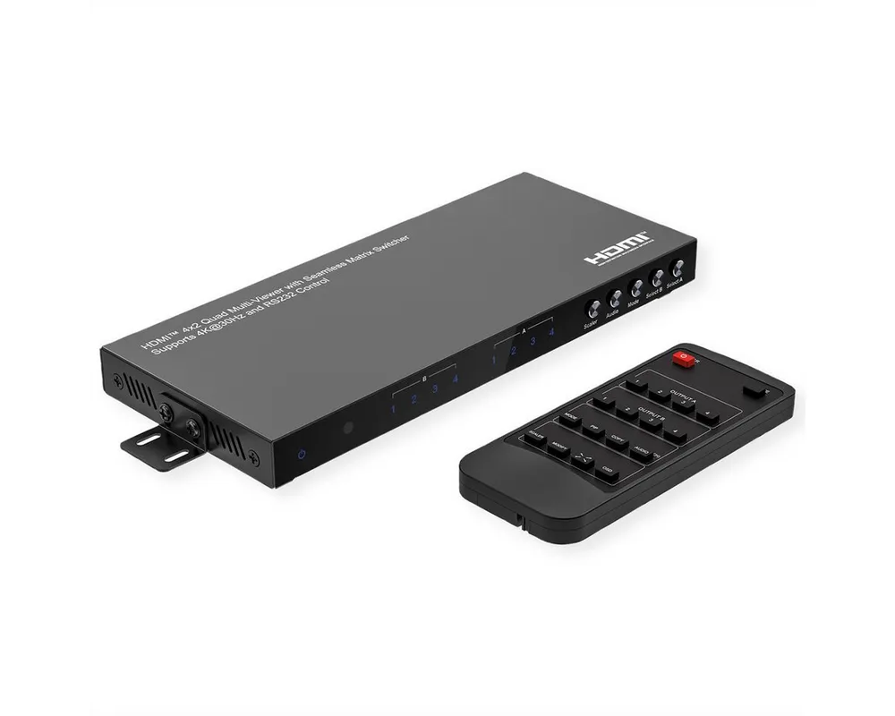 VALUE HDMI Matrix Switch, 4x2 QUAD Multi-Viewer Audio- & Video-Adapter, nahtlose Umschaltung
