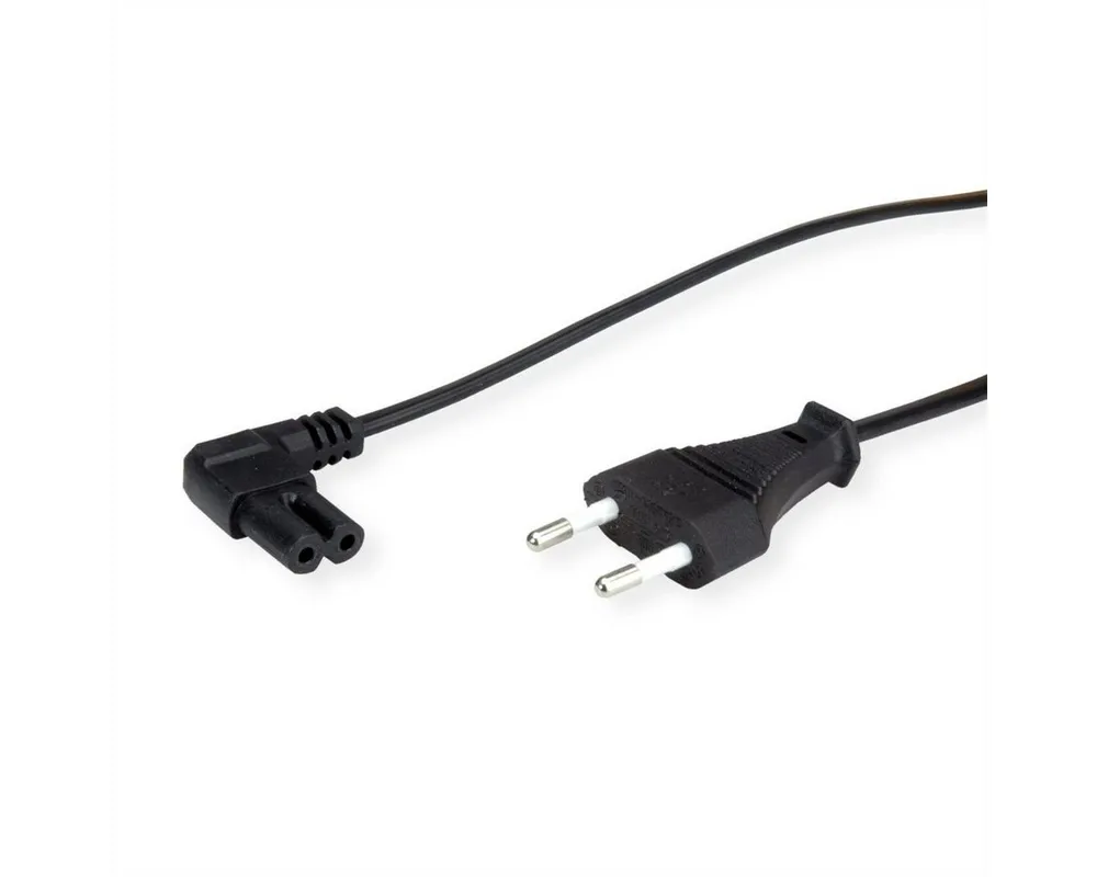 VALUE Netzkabel Euro-Flachstecker auf C7 gewinkelt, 2polig Stromkabel, Eurostecker, 2,5A, CEE 7/16, Typ-C Männlich (Stecker), IEC320 C7, Rasierer, 2,5A Weiblich (Buchse) (180.0 cm)