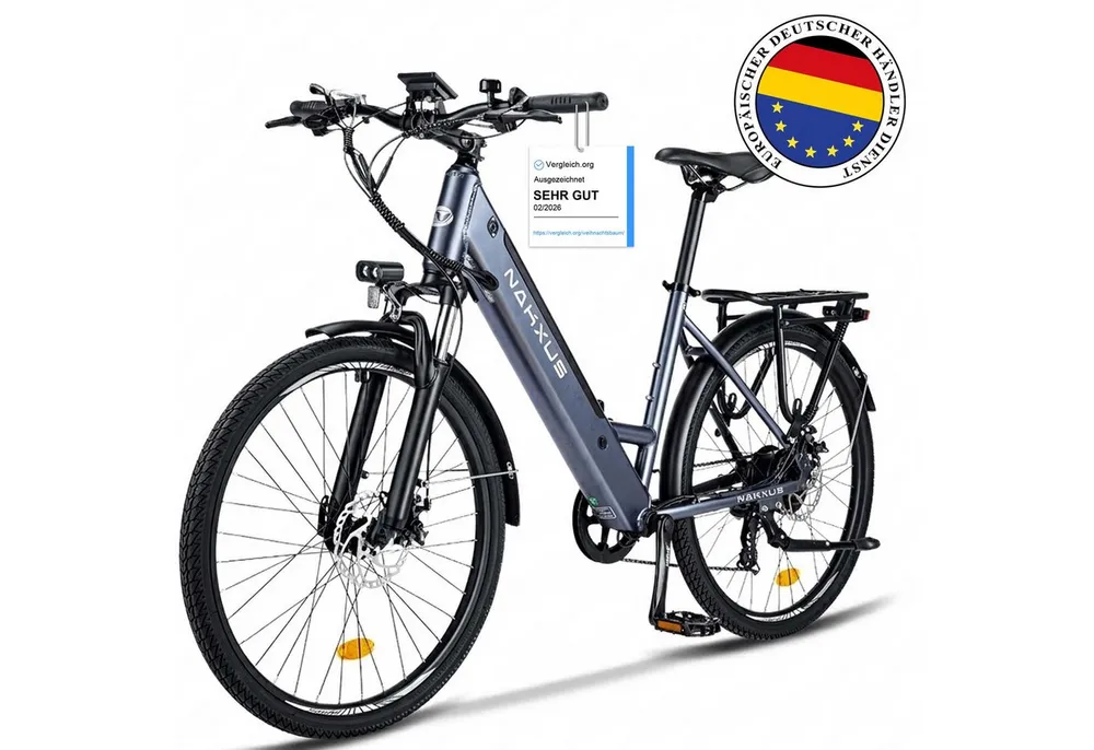 Vankel E-Bike Cityrad Herren Elektrofahrrad 468WH mit App-Steuerung cityrad Damen 13AH 60Nm, Kettenschaltung, Heckmotor, 468 Wh, EABS-Bremssystem E-bikes mit IPX6 Motor Farbdisplay und hoher Traglast