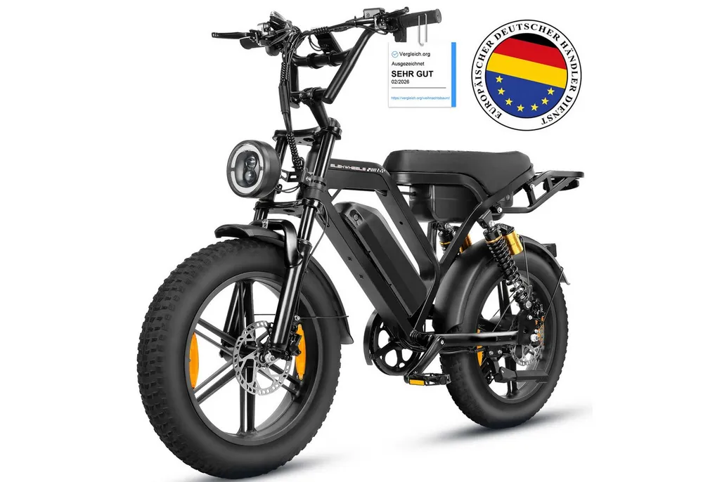 Vankel E-Bike Mountainbike E-Fahrrad 20” x 4.0” Damen u. Herren 720/1440Wh Max.108/216KM, Kettenschaltung, Heckmotor, 1440 Wh, (Beleuchtungsset mit Batterieladegerät, Batterieschlüssel, Werkzeug), 48V 30Ah Offroad Elektrofahrrad 7-Gang, hydraulische Scheibenbremsen