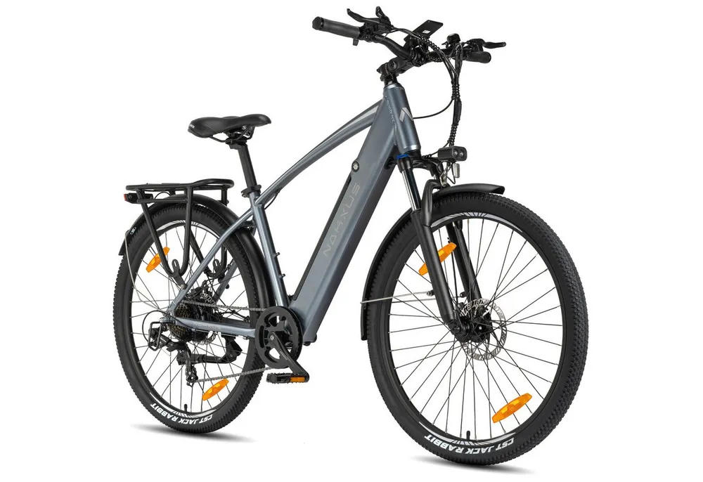 Vankel E-Bike Trekkingrad 27,5 Zoll Trekkingrad für Damen und Herren, 7 Gang, 450Wh max.70Km, 7 Gang Schimano Schaltwerk, Kettenschaltung, Heckmotor, 450 Wh, City Pedelec mit digitalem Display, leicht und aufladbar