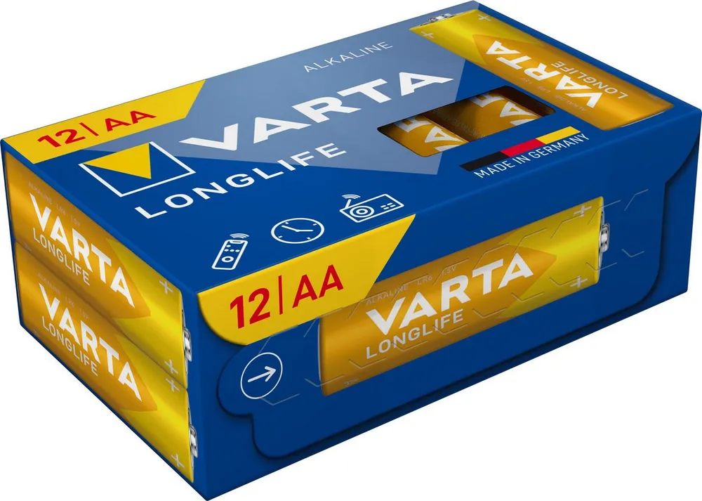 VARTA 12 x 4106 Longlife AA / Mignon Alkaline Batterien in 12er Cube Box Batterie