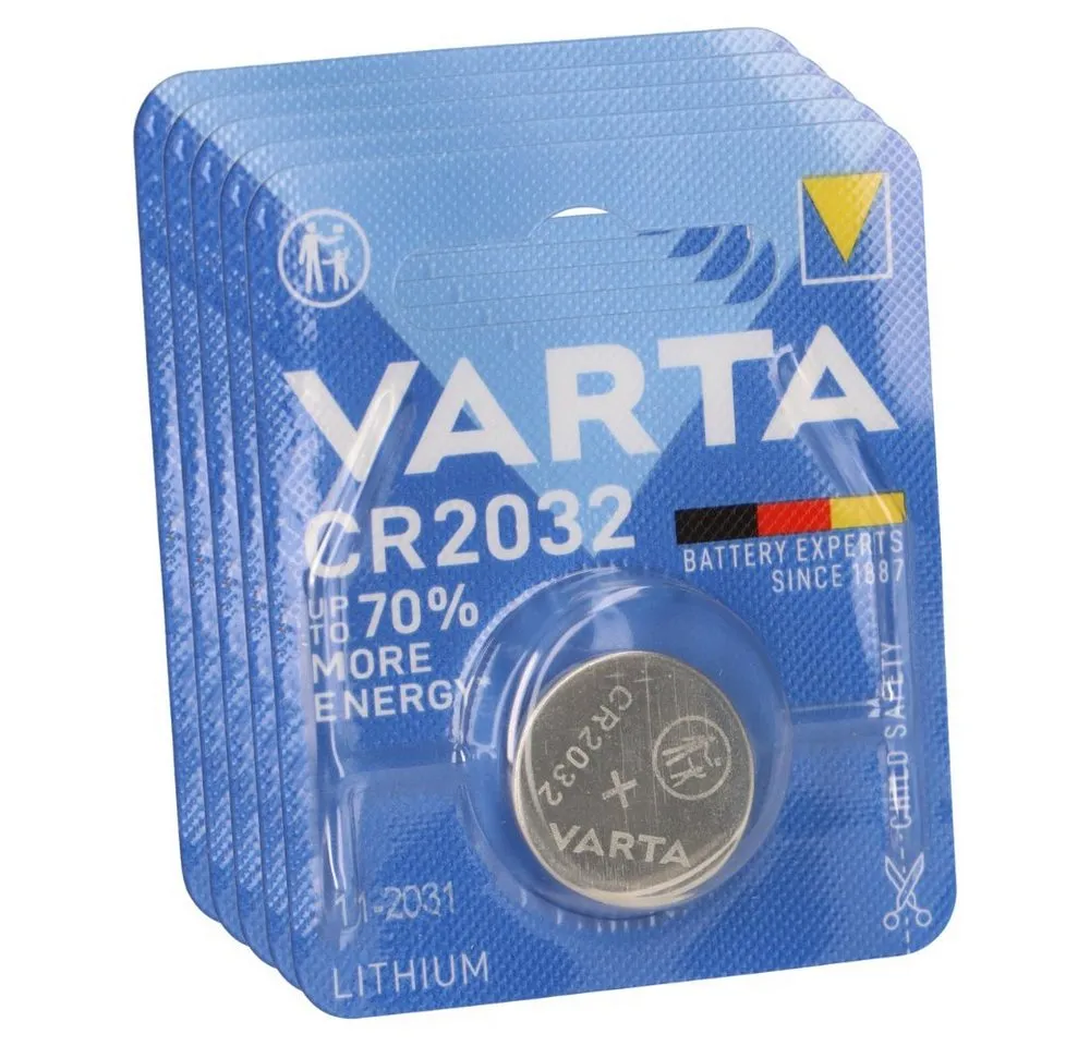 VARTA 5x VARTA Lithium-Knopfzelle 3V CR 2032 DL 2032 ECR 2032 L14 EA - Knopfzelle, (3 V)