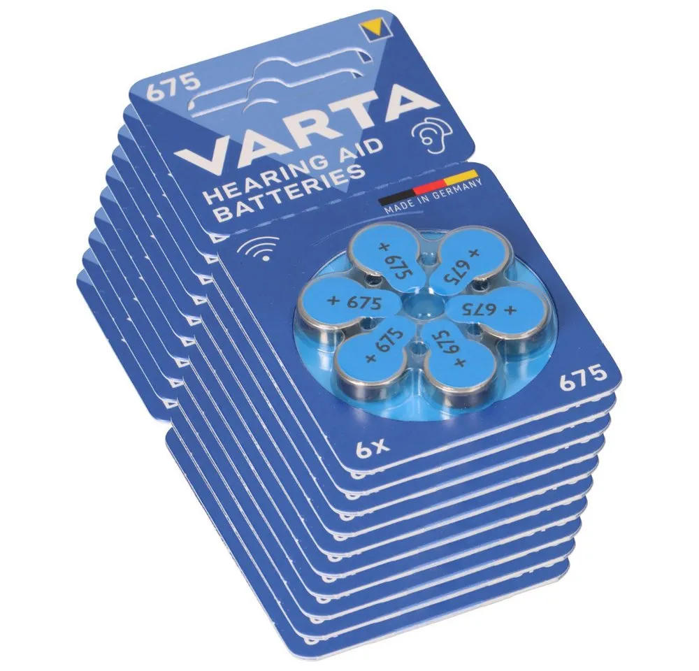 VARTA 60x Varta Hearing Aid Batterie 675 PR44 Hörgerätebatterie Batterie