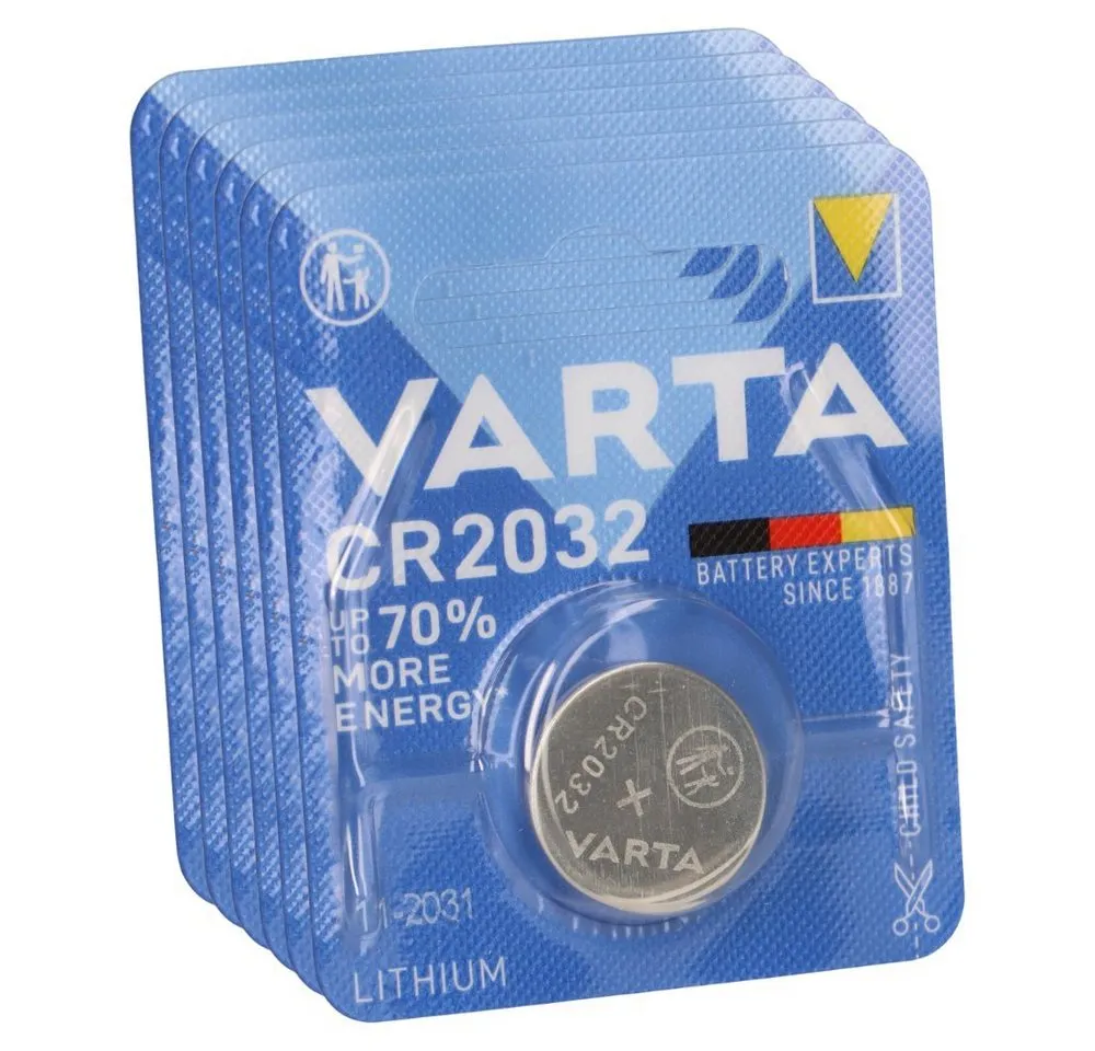 VARTA 6x VARTA Lithium-Knopfzelle 3V CR 2032 DL 2032 ECR 2032 L14 EA Knopfzelle, (3 V)