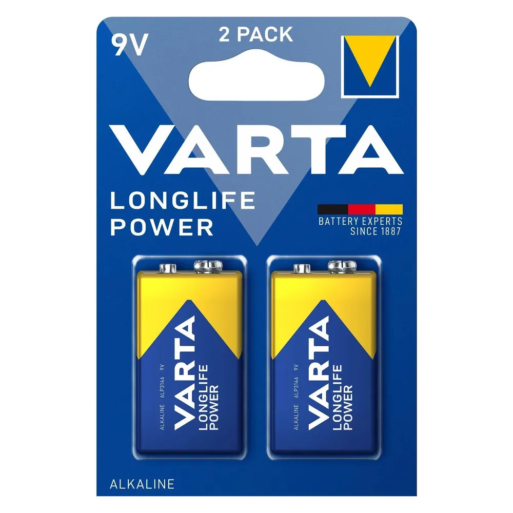 VARTA 9V Block-Batterie LONGLIFE POWER, 2 Stück