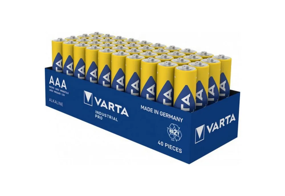 VARTA AAA Batterien LR03 Industrial Pro Micro 40 Stück Batterie, (1.5V V), Alkaline, lange Lagerfähigkeit, umweltfreundlich verpackt, Vorratspack