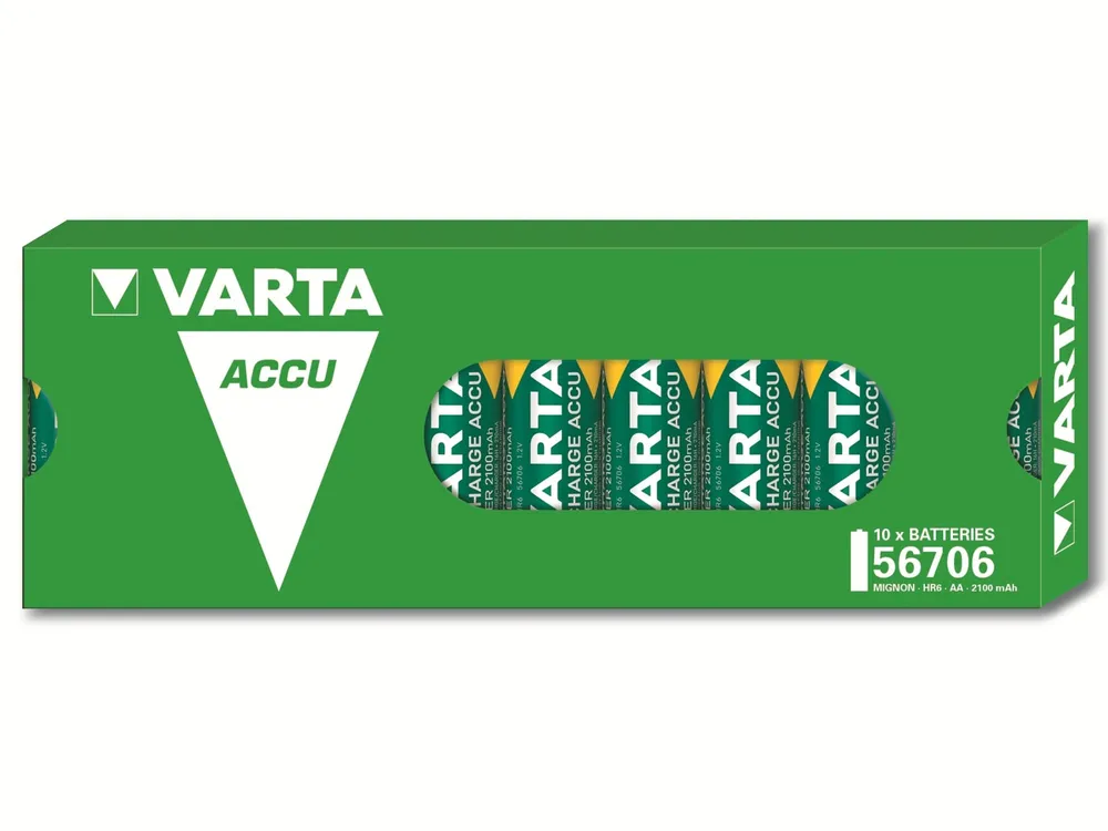 VARTA Akku NiMH, Mignon, AA, HR06, 1.2V/2100mAh, Accu Power, Pre-charged, 10er Pack
