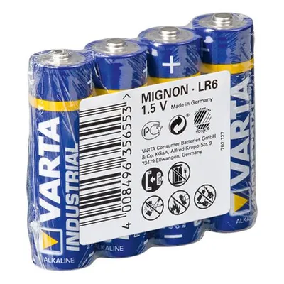 VARTA Batterie Alkaline, Mignon, AA, LR06, 1.5V, Industrial Pro, 4 Stück