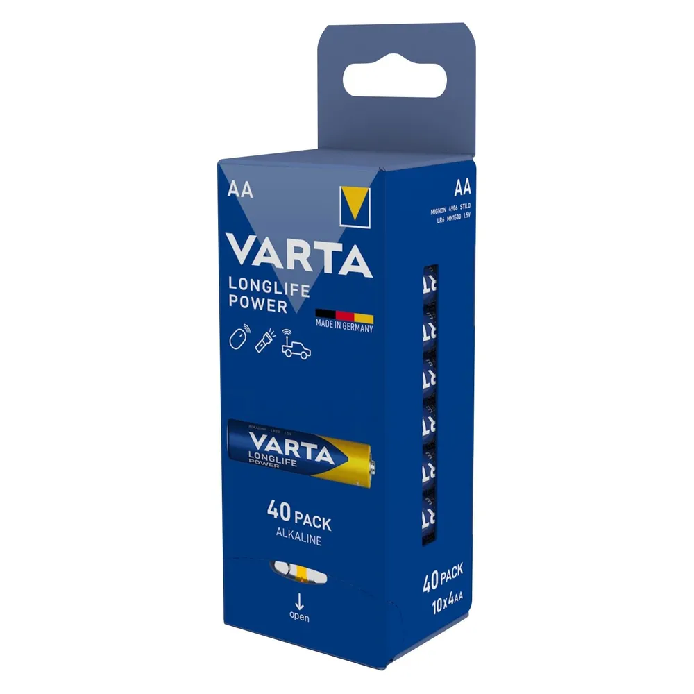 VARTA Batterie Alkaline, Mignon, AA, LR06, 1.5V, Longlife Power, 40 Stück