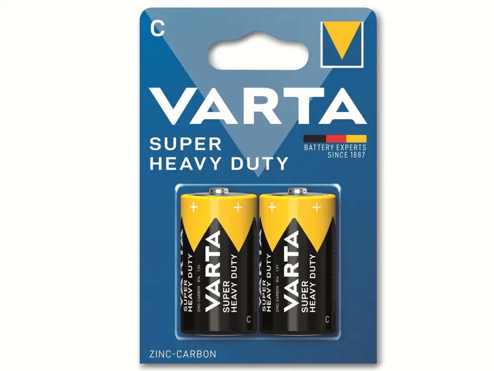 VARTA Batterie Zink-Kohle, Baby, C, R14, 1.5V, Superlife, 2 Stück