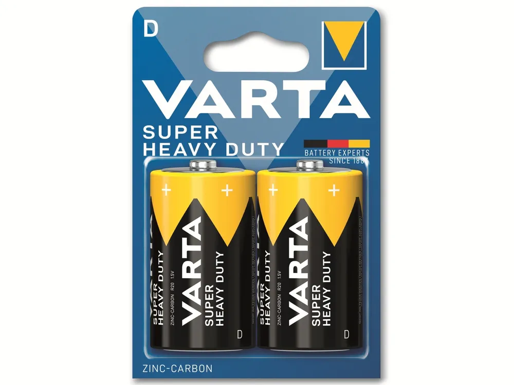 VARTA Batterie Zink-Kohle, Mono, D, R20, 1.5V, Superlife, 2 Stück