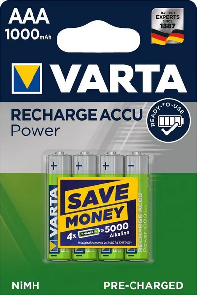 VARTA Power Akku HR03 LR03 Micro AAA NiMH 4er Blister 1000mAh Akku 1000 mAh (1.2 V)