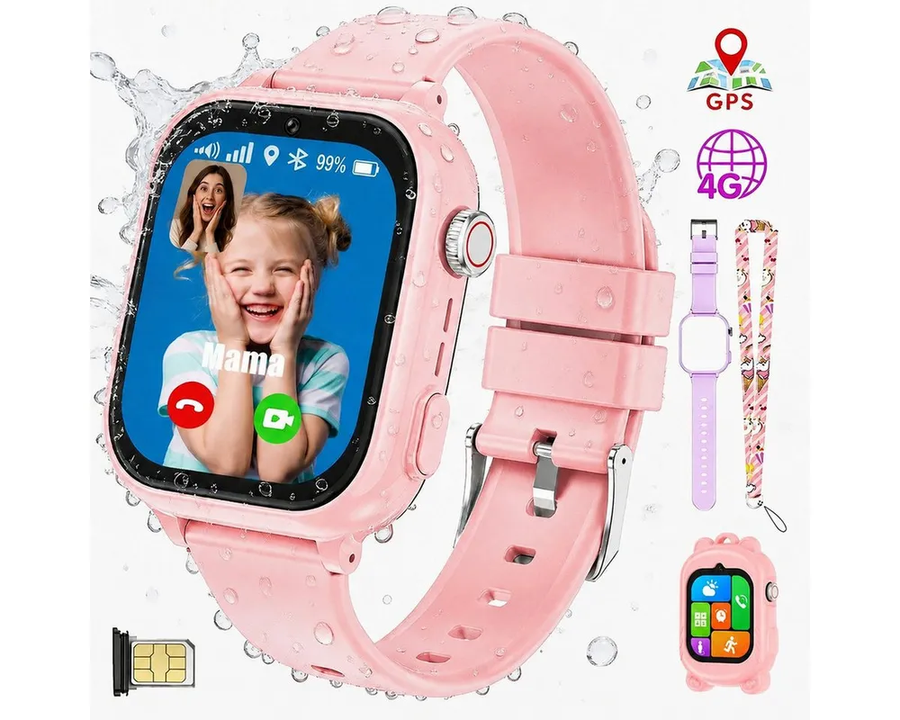 Vashoy 2026 Kinderuhr T53Neue Smartwatch Kinder mit GPS, Kameras, Smartwatch (5 cm/1.83 Zoll, Android/4G (LTE) 4G Telefonfunktionen Smartwatch, 7-tlg., Verschiedene Gehäusevarianten, Mit App-Download-Funktion, Schulmodus,Geschenke für Kinder im Alter von 5 bis 16 Jahren