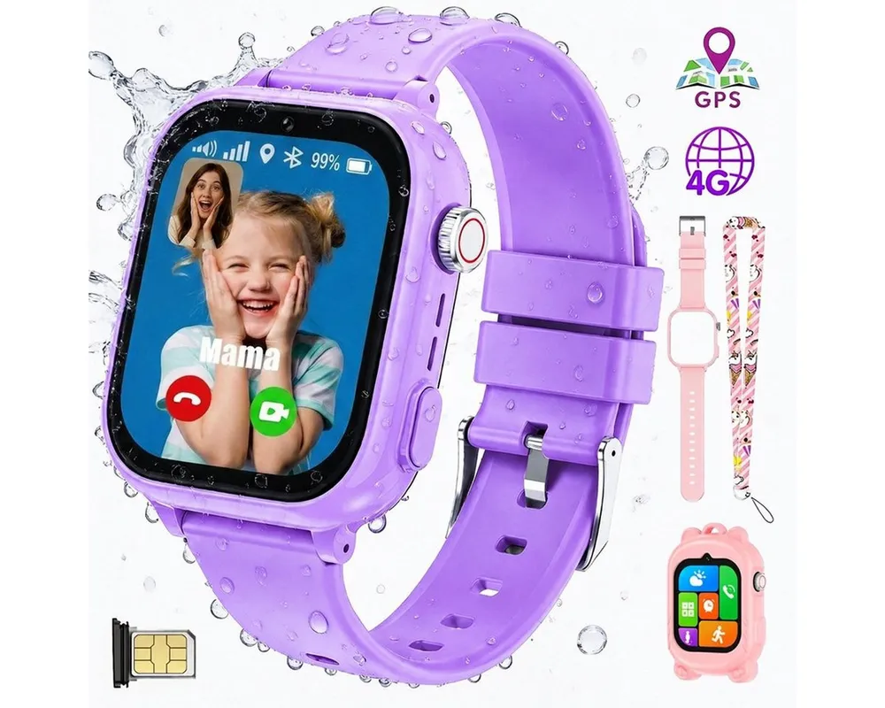 Vashoy 2026 Kinderuhr T53Neue Smartwatch Kinder mit GPS, Kameras, Smartwatch (5 cm/1.83 Zoll, Android/4G (LTE) 4G Telefonfunktionen Smartwatch, 7-tlg., Schulmodus,Geschenke für Kinder im Alter von 5 bis 16 Jahren