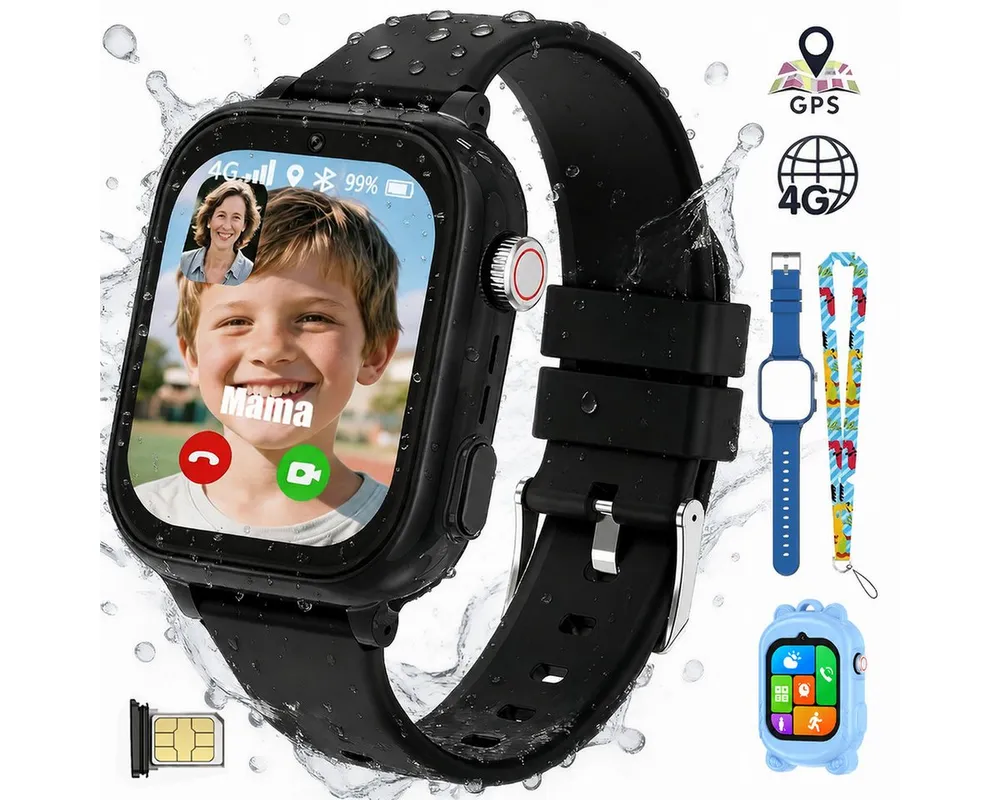 Vashoy 2026 Kinderuhr T53Neue Smartwatch Kinder mit GPS, Kameras, Smartwatch (5 cm/1.83 Zoll, Android/4G (LTE) 4G Telefonfunktionen Smartwatch, 7-tlg., Schulmodus,Geschenke für Kinder im Alter von 5 bis 16 Jahren