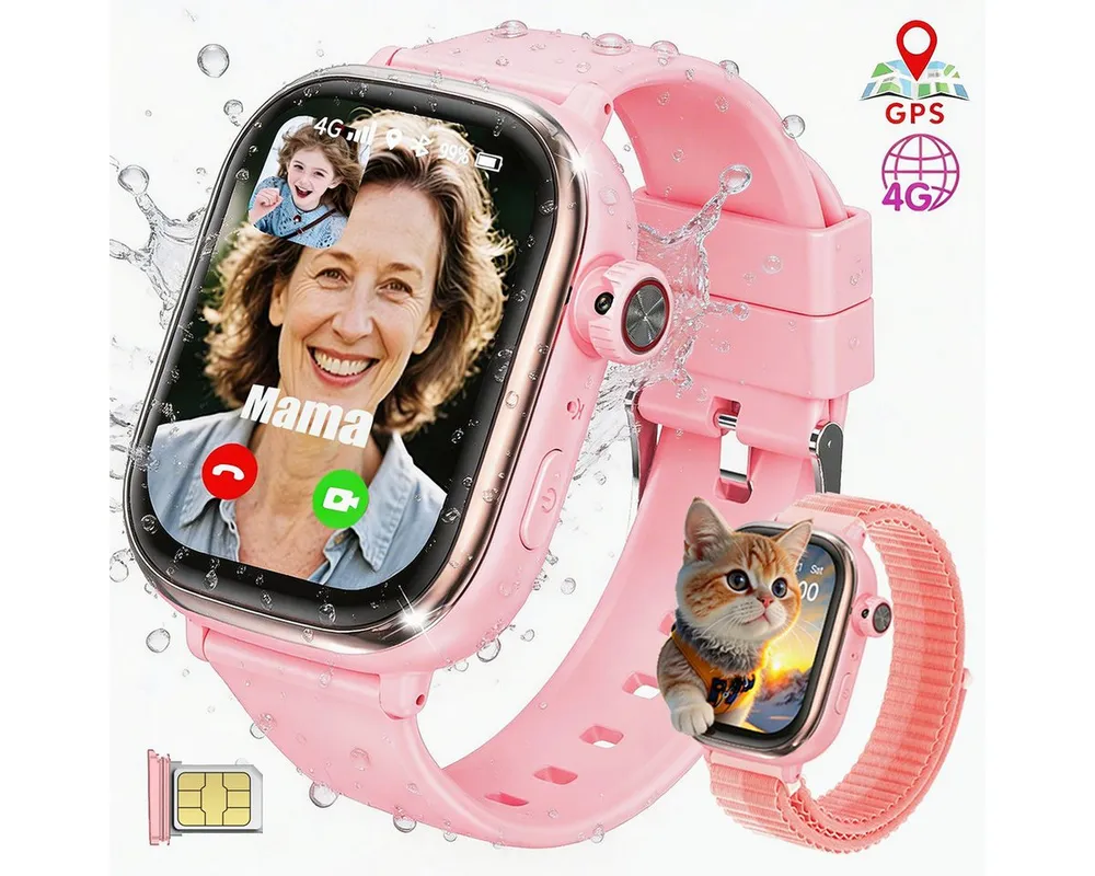 Vashoy 2026 T86 Smartwatch Kinder mit GPS Ortung kinderuhr & SIM-Karte Smartwatch (5 cm/2 Zoll, Android/4G (LTE) Mit App-Download-Funktion, 5-tlg., AMOLED-Display, Schulmodus, Schwenkbare HD-Kamera, schmaler Rand, GPS Tracker Kinder,SOS, Auflösung 368 × 448,Ein Geschenk für das Kind