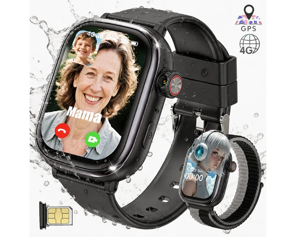 Vashoy 2026 T86 Smartwatch Kinder mit GPS Ortung kinderuhr & SIM-Karte Smartwatch (5 cm/2 Zoll, Android/4G (LTE), 5-tlg., AMOLED-Display, Schulmodus, Schwenkbare HD-Kamera, schmaler Rand, GPS Tracker Kinder,SOS, Auflösung 368 × 448,Ein Geschenk für das Kind