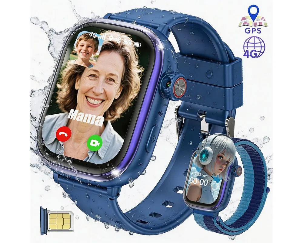Vashoy 2026 T86 Smartwatch Kinder mit GPS Ortung kinderuhr & SIM-Karte Smartwatch (5 cm/2 Zoll, Android/4G (LTE) Mit App-Download-Funktion, 5-tlg., AMOLED-Display, Schulmodus, Schwenkbare HD-Kamera, schmaler Rand, GPS Tracker Kinder,SOS, Auflösung 368 × 448,Ein Geschenk für das Kind