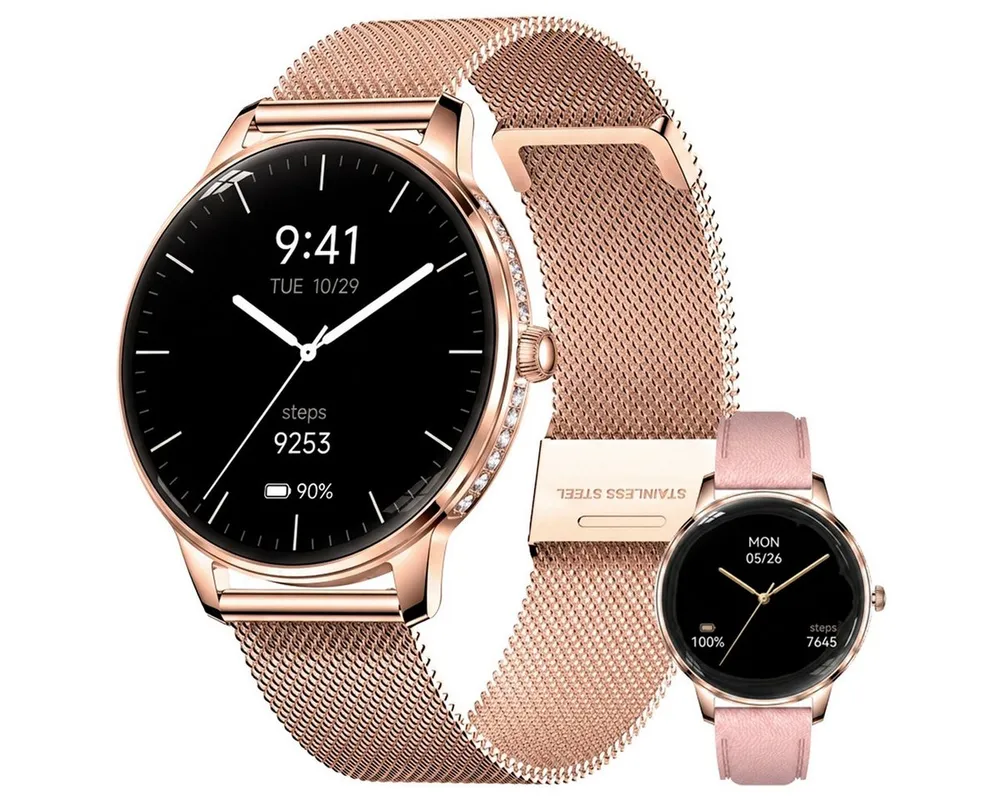 Vashoy Smartwatch Damen,1.19" mit Bluetooth-Anrufen & Sprachassistent Smartwatch (38mm cm/1.19 Zoll, Android4.4/IOS1.0) Spar-Set, 4-tlg., Schritte, Puls, Blutdruck, Stress, Schlaf, Zyklus, IP68 Wasserdicht – Fitnessuhr Kompatibel mit iOS Android