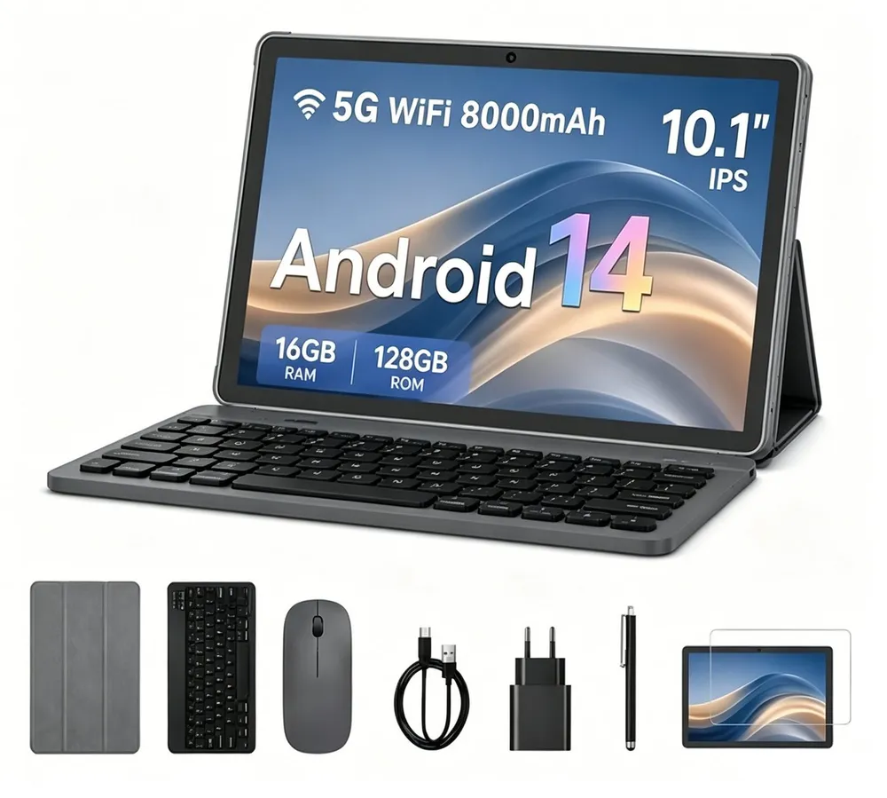 VASOUN TAB11 Android Tablet mit Tastatur,Stift, Maus,10 Zoll, 8000mAh Tablet (10.1", 128 GB, Android, (5G wifi/Octa core/8MP/zwei Lautsprecher)