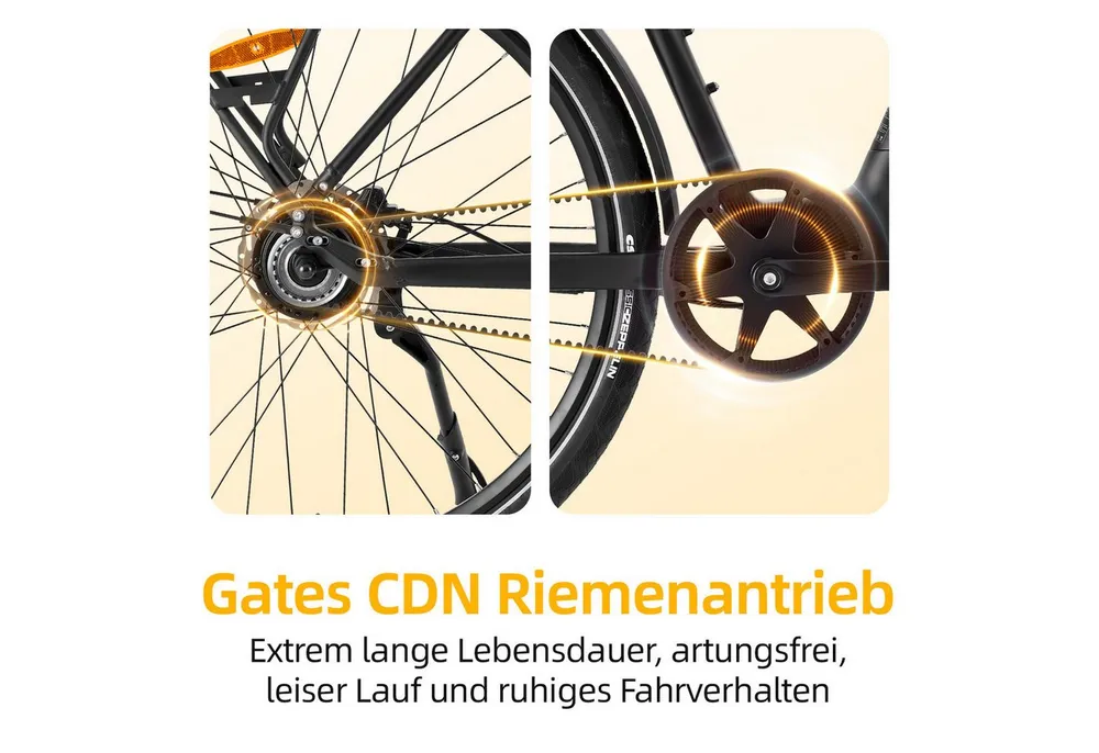 VECOCRAFT E-Bike Cityrad für Pendler 28 Zoll Pedelec Drehmomentsensor 36V 10.4AH 45Nm LUNA NEO, 1 Gang, 45Nm Heckmotor, 374,4 Wh, (hydraulische Scheibenbremsen, Gates Riemenantrieb, LCD-Display), E-Rennrad,StVZO Pedelec, ebike für Damen und Herren