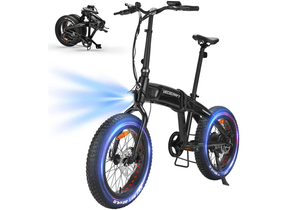 VECOCRAFT E-Bike Faltrad 20*4 Zoll Pedelec,45Nm Klapprad Elektrofahrrad 48V10Ah,Akku bis 85km, 7 Gang Shimano, Kettenschaltung, Heckmotor, 480 Wh, (Tretunterstützung, E-Klapprad, Max.25 km/h), Falt-E-Bike Erwachsene,faltbares Citybike, HUMMER, für Damen und Herren