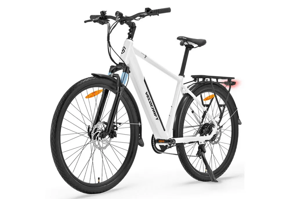 VECOCRAFT E-Bike Trekkingrad Pedelec 28 Zoll 36V 10,4Ah Akku Elektrofahrrad bis 100 km THAUMAS, 7 Gang, Heckmotor, 374,4 Wh, (Leicht nur 29kg, max. Belastung 150 kg, Aluminiumrahmen, LCD-Display), Hydraulische Scheibenbremsen E-Fahrrad für Herren & Damen