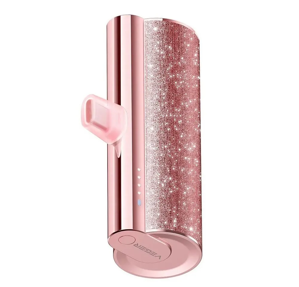 VEGER Powerbank 5 000 mAh mit eingebautem Anschluss 12W PlugOn mit Glitzer Powerbank