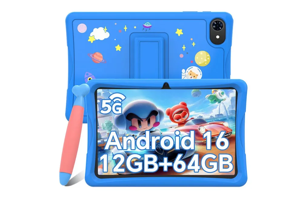 VekfulPC 10,1" K10 Kinder Tablet mit Hülle und Stift Tablet (10,1", 64 GB, Android 16, Android 16, Google Kids Space, 10,1" HD, 5000mAh, 12GB+64GB)