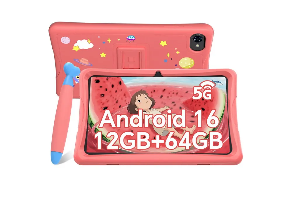 VekfulPC 10,1" K10 Kinder Tablet mit Hülle und Stift Tablet (10,1", 64 GB, Android 16, Android 16, Google Kids Space, 10,1" HD, 5000mAh, 12GB+64GB)