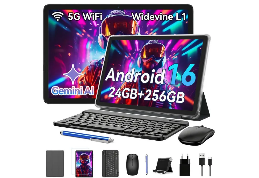 VekfulPC 10" Android 16 256GB mit Zubehör Tablet (10", 256 GB, Android 16, Android 16, mit Stift/Maus/Tastatur, Gemini Al)