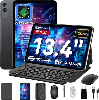 VekfulPC 13,4" Android 16 Tablet mit Tastatur, 24+256 GB, mit Stylus und Maus Tablet (13,4", 256 GB, 120Hz, 10000 mAh, FHD, mit Zubehör/Kabel-Headset, 5GWiFi)
