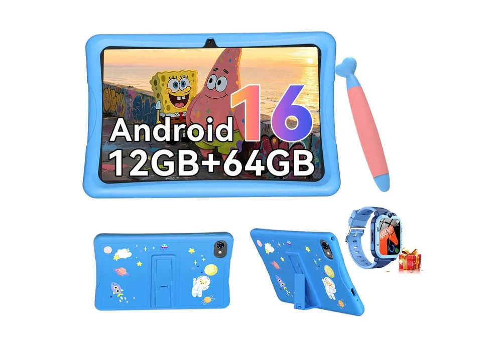 VekfulPC K10-5000mAh, stoßfest, 10,1" inkl. Z20 Kinderuhr Kids Tablet (10,1", 64 GB, Android 16, Google Kids Space, 10,1" HD, 5000mAh, 12GB+64GB)