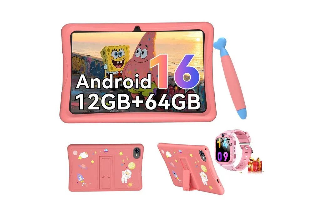 VekfulPC K10-5000mAh, stoßfest, 10,1" inkl. Z20 Kinderuhr Kids Tablet (10,1", 64 GB, Android 16, Google Kids Space, 10,1" HD, 5000mAh, 12GB+64GB)
