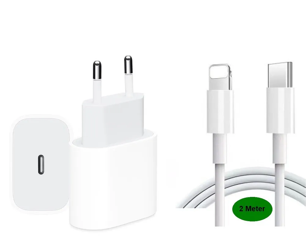 Ventarent 20W USB-C Ladeset für Apple iPhone iPad mit Lightning Kabel USB-Ladegerät (3000 mA, Set, 2-tlg., 20W USB-C Netzadapter + 2m USB-C auf Lightning Kabel für Apple Geräte, Ladegerät für Apple iPhone, Ladegerät für Apple iPad)