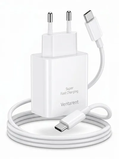 Ventarent 45W Lade-Set mit 2m Kabel für iPhone 17, 16 & 15 USB-Ladegerät USB-Ladegerät (3000 mA, Set, 2-tlg., Netzadapter und Ladekabel, Fast Charge, PD, PPS, Apple iPhone)