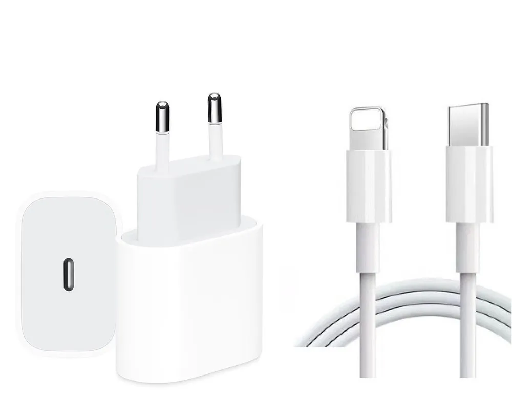 Ventarent Schnellladekabel USB C für iPhone 11, 12, 13, 14, Pro, X, Max, Mini USB-Ladegerät (2,22 mA, Set, 2-tlg., 1 x Adapter 20 Watt + 1x Ladekabel USB-C auf Lightning, Fast Charging)
